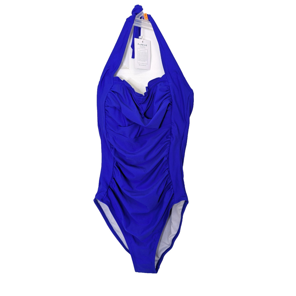 Eomenie Womens One Piece Swimsuit Ruched Front Blue Small Tie Back